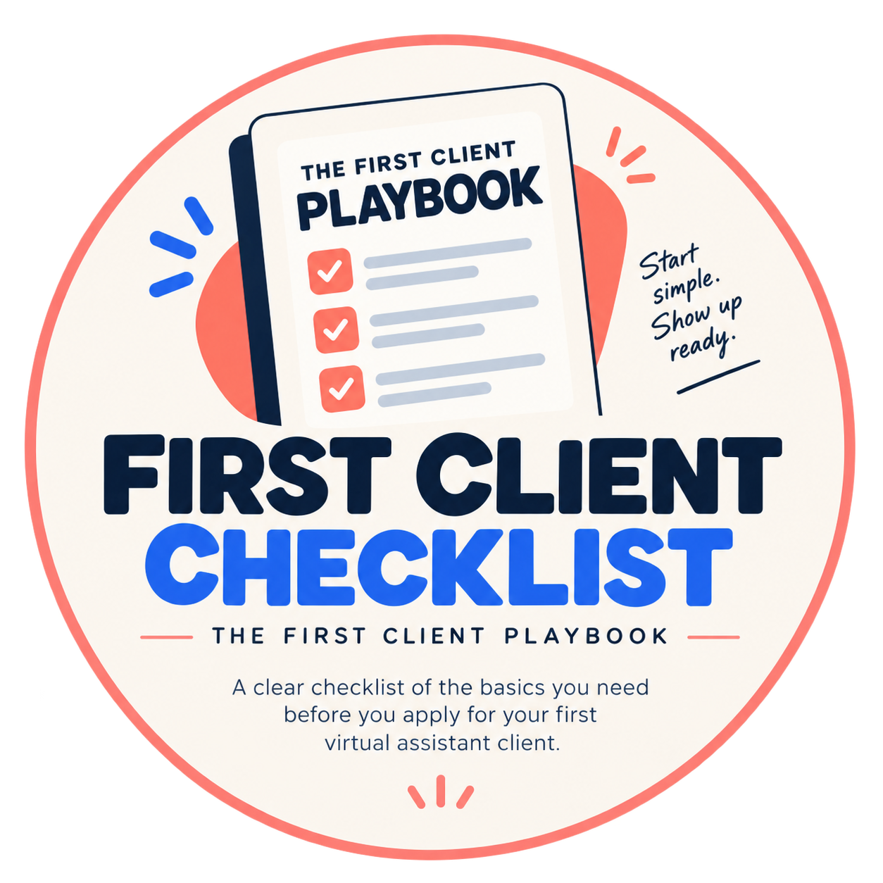 Product graphic for First Client Checklist showing a checklist page with calendar, email, and folder symbols